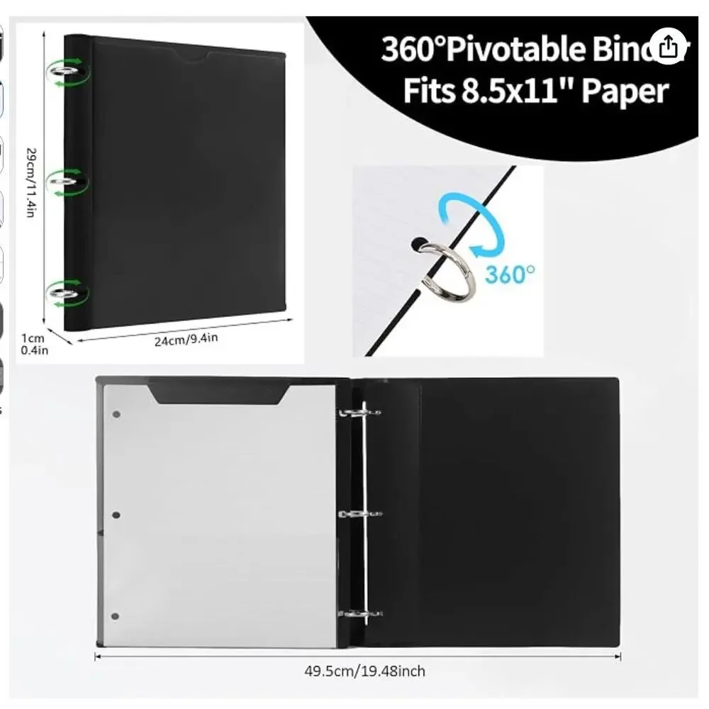 4 Pack 360 Degree 3-Ring Pivotable Flexible Binders- Black, White, Blue, Red